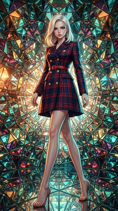 score_9, masterpiece, best quality, ultra-detailed, high-budget anime keyframe, editorial fashion photography, tasteful artistic composition, Caucasian woman, strictly human ears. low angle full-body shot from head to toe showing her feet, filling th