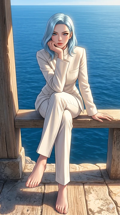 score_9, masterpiece, best quality, ultra-detailed, high-budget anime keyframe, editorial fashion photography, tasteful artistic composition, Korean woman. low angle full-body shot from head to toe showing her feet, filling the entire 9:16 vertical f