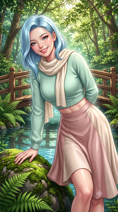 score_9, masterpiece, best quality, ultra-detailed, high-budget anime keyframe, semi-realistic 3D game render, editorial fashion photography, tasteful artistic composition, Korean woman. close-up cowboy shot from the waist and thighs up, the characte