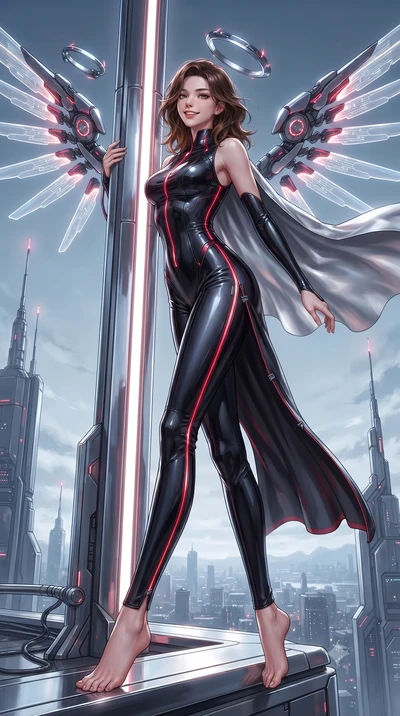 score_9, masterpiece, best quality, ultra-detailed, high-budget anime keyframe, editorial fashion photography, tasteful artistic composition, Korean woman. low angle full-body shot from head to toe showing her feet, filling the entire 9:16 vertical f