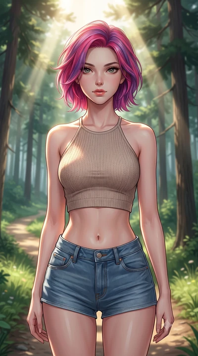 score_9, masterpiece, best quality, ultra-detailed, high-budget anime keyframe, editorial fashion photography, tasteful artistic composition, Caucasian woman woman. close-up cowboy shot from the waist and thighs up, the character dominates the compos