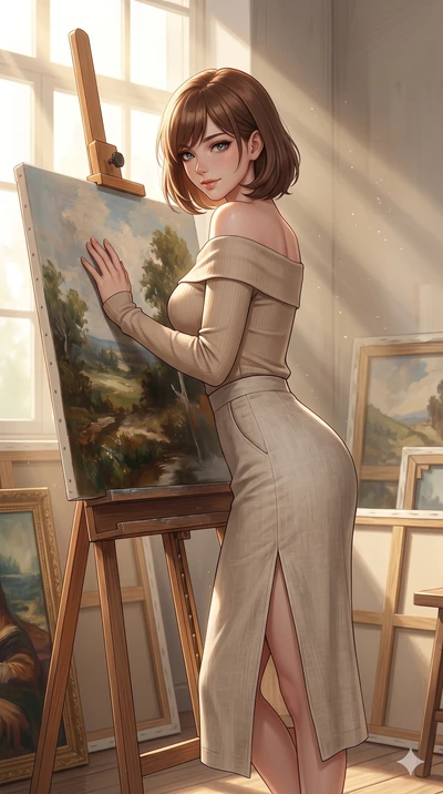 score_9, masterpiece, best quality, ultra-detailed, high-budget anime keyframe, editorial fashion photography, tasteful artistic composition, Caucasian woman, strictly human ears. cowboy shot from the thighs up, character and outfit filling the frame