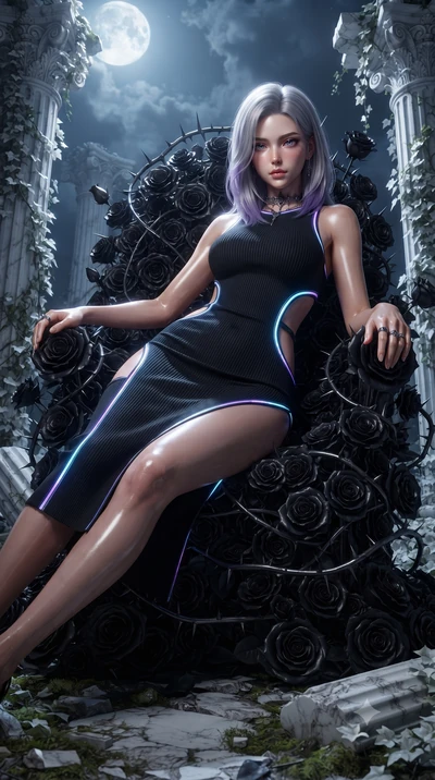 score_9, masterpiece, best quality, ultra-detailed, High-budget Anime Keyframe, editorial fashion photography, tasteful artistic composition, realistic cosplay photography, Caucasian woman, strictly human ears. Low angle cowboy shot filling the entir