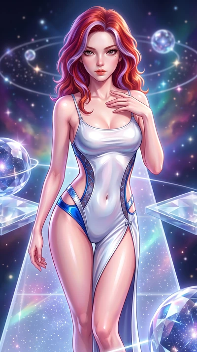 score_9, masterpiece, best quality, ultra-detailed, high-budget anime keyframe, semi-realistic 3D game render, editorial fashion photography, tasteful artistic composition, Caucasian woman. close-up cowboy shot from the waist and thighs up, the chara
