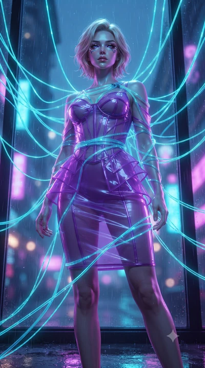 score_9, masterpiece, best quality, ultra-detailed, High-budget Anime Keyframe, editorial fashion photography, tasteful artistic composition, realistic cosplay photography, Caucasian woman, strictly human ears. Low angle cowboy shot filling the entir