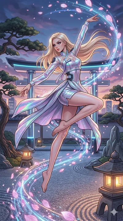 score_9, masterpiece, best quality, ultra-detailed, high-budget anime movie keyframe, cinematic anime lighting, intricate line art, Japanese anime girl. Mid-air action shot capturing a graceful twist and vertical silhouette. dancing amidst a blizzard