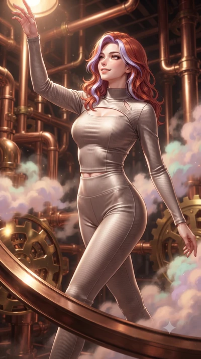 score_9, masterpiece, best quality, ultra-detailed, high-budget anime keyframe, editorial fashion photography, tasteful artistic composition, Caucasian woman. close-up cowboy shot from the waist and thighs up, the character dominates the composition,