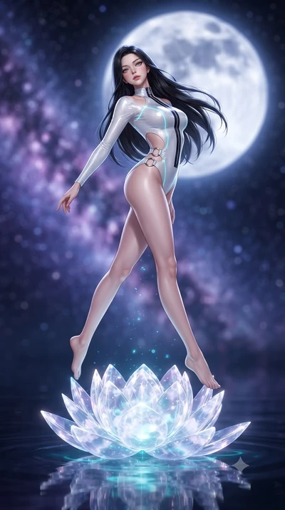 score_9, masterpiece, best quality, ultra-detailed, high-budget anime keyframe, editorial fashion photography, tasteful artistic composition, Korean woman. low angle full-body shot from head to toe showing her feet, filling the entire 9:16 vertical f