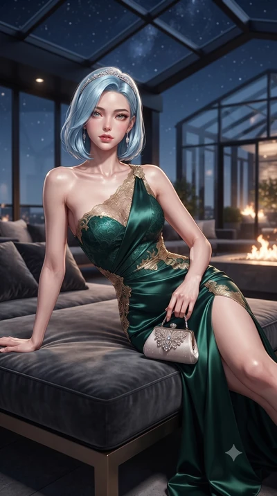 score_9, masterpiece, best quality, ultra-detailed, high-budget anime keyframe, editorial fashion photography, tasteful artistic composition, Korean woman. close-up cowboy shot from the waist and thighs up, the character dominates the composition, fi