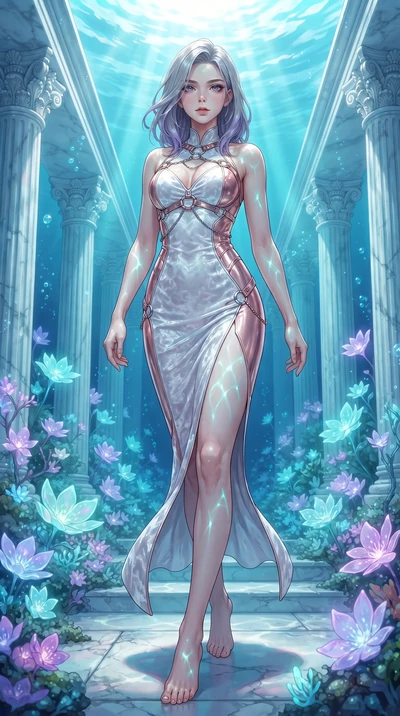 score_9, masterpiece, best quality, ultra-detailed, high-budget anime keyframe, editorial fashion photography, tasteful artistic composition, Caucasian woman. low angle full-body shot from head to toe showing her feet, filling the entire 9:16 vertica