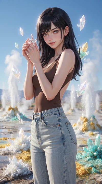 score_9, masterpiece, best quality, ultra-detailed, high-budget anime keyframe, editorial fashion photography, tasteful artistic composition, Caucasian woman, strictly human ears. close-up cowboy shot from the waist and thighs up, the character domin