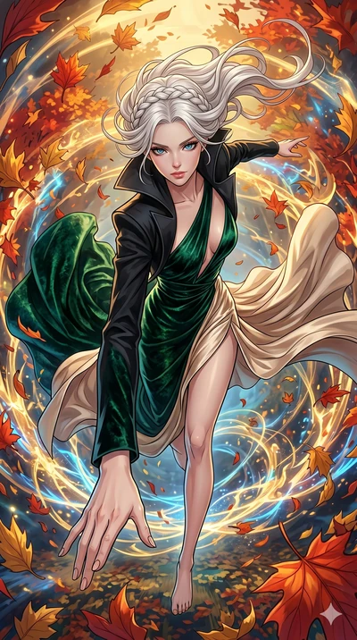 score_9, masterpiece, best quality, ultra-detailed, high-budget anime movie keyframe, cinematic anime lighting, intricate line art, Japanese anime girl. Extreme high angle shot as she leaps towards the camera, filling the frame. diving into a vortex 