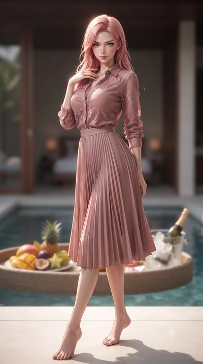 score_9, masterpiece, best quality, ultra-detailed, high-budget anime keyframe, editorial fashion photography, tasteful artistic composition, Japanese woman. low angle full-body shot from head to toe showing her feet, filling the entire 9:16 vertical
