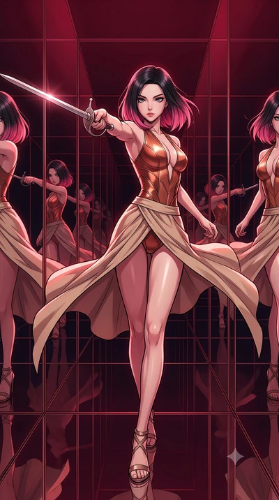 score_9, masterpiece, best quality, ultra-detailed, high-budget anime keyframe, clean line-art, cel-shading, Korean woman. low angle full-body shot from head to toe showing her feet, filling the entire 9:16 vertical frame with her statuesque presence