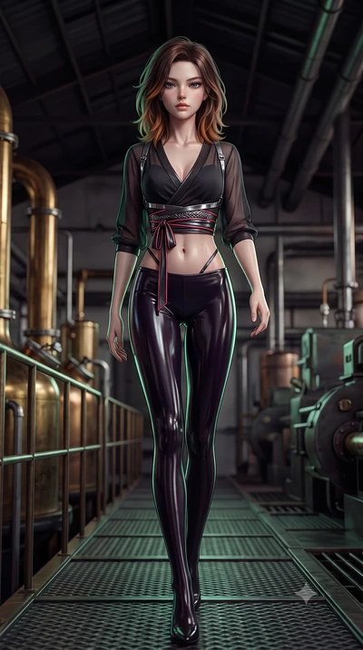score_9, masterpiece, best quality, ultra-detailed, high-budget anime keyframe, semi-realistic 3D game render, editorial fashion photography, tasteful artistic composition, Korean woman. low angle full-body shot from head to toe showing her feet, fil