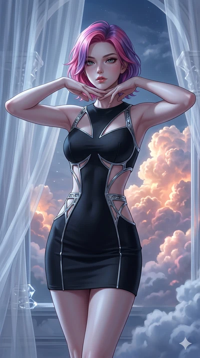 score_9, masterpiece, best quality, ultra-detailed, high-budget anime keyframe, editorial fashion photography, tasteful artistic composition, Korean woman. cowboy shot from the thighs up, character and outfit filling the frame for maximum editorial p