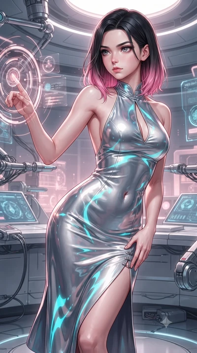 score_9, masterpiece, best quality, ultra-detailed, high-budget anime keyframe, editorial fashion photography, tasteful artistic composition, Korean woman. close-up cowboy shot from the waist and thighs up, the character dominates the composition, fi