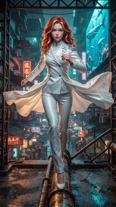score_9, masterpiece, best quality, ultra-detailed, high-budget anime keyframe, editorial fashion photography, tasteful artistic composition, realistic cosplay photography, Caucasian woman, strictly human ears. low angle full-body shot from head to t
