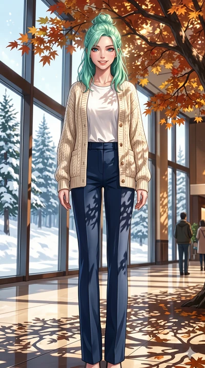 score_9, masterpiece, best quality, ultra-detailed, high-budget anime keyframe, vibrant anime aesthetic, Japanese woman. low angle full-body shot from head to toe showing her feet, filling the entire 9:16 vertical frame with her statuesque presence, 