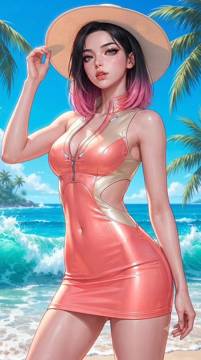score_9, masterpiece, best quality, ultra-detailed, high-budget anime keyframe, editorial fashion photography, tasteful artistic composition, Korean woman. close-up cowboy shot from the waist and thighs up, the character dominates the composition, fi