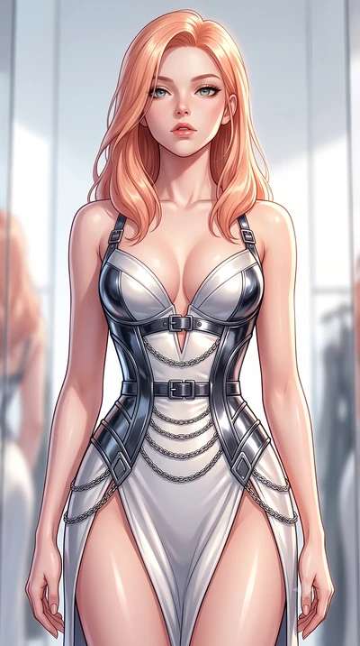 score_9, masterpiece, best quality, ultra-detailed, high-budget anime keyframe, editorial fashion photography, tasteful artistic composition, Japanese woman. close-up cowboy shot from the waist and thighs up, the character dominates the composition, 