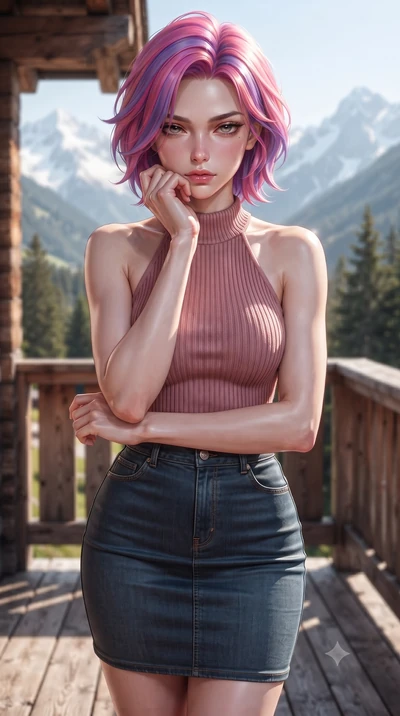 score_9, masterpiece, best quality, ultra-detailed, high-budget anime keyframe, editorial fashion photography, tasteful artistic composition, Caucasian woman woman. close-up cowboy shot from the waist and thighs up, the character dominates the compos