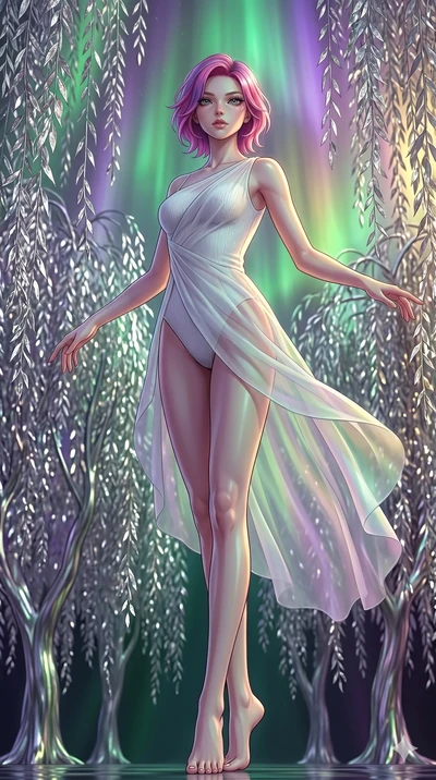 score_9, masterpiece, best quality, ultra-detailed, high-budget anime keyframe, editorial fashion photography, tasteful artistic composition, Caucasian woman, strictly human ears. low angle full-body shot from head to toe showing her feet, filling th