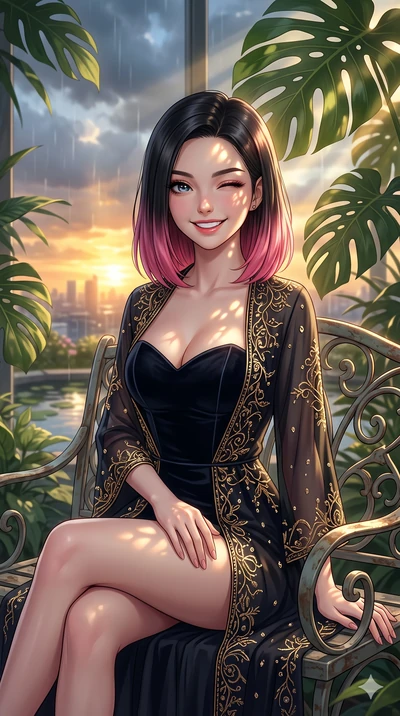 score_9, masterpiece, best quality, ultra-detailed, high-budget anime keyframe, vibrant anime aesthetic, Korean woman. close-up cowboy shot from the waist and thighs up, the character dominates the composition, filling the frame with her large presen