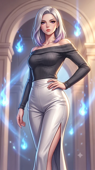 score_9, masterpiece, best quality, ultra-detailed, high-budget anime keyframe, editorial fashion photography, tasteful artistic composition, Caucasian woman. close-up cowboy shot from the waist and thighs up, the character dominates the composition,