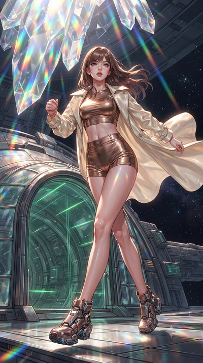 score_9, masterpiece, best quality, ultra-detailed, high-budget anime keyframe, editorial fashion photography, tasteful artistic composition, realistic cosplay photography, Korean woman. low angle full-body shot from head to toe showing her feet, fil