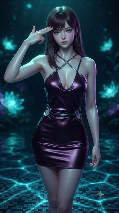 score_9, masterpiece, best quality, ultra-detailed, high-budget anime keyframe, editorial fashion photography, tasteful artistic composition, Korean woman. close-up cowboy shot from the waist and thighs up, the character dominates the composition, fi
