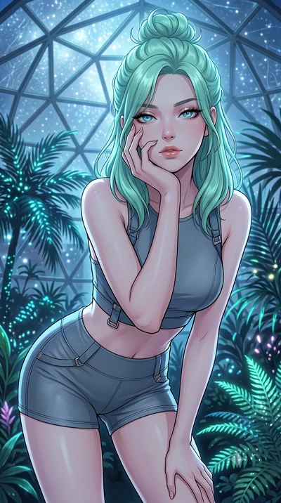 score_9, masterpiece, best quality, ultra-detailed, high-budget anime keyframe, tasteful artistic composition, Japanese woman. close-up cowboy shot from the waist and thighs up, the character dominates the composition, filling the frame with her larg