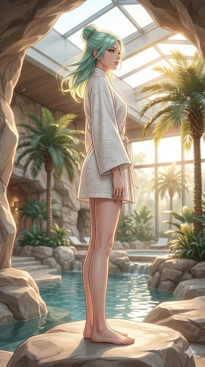score_9, masterpiece, best quality, ultra-detailed, high-budget anime keyframe, editorial fashion photography, tasteful artistic composition, Japanese woman. low angle full-body shot from head to toe showing her feet, filling the entire 9:16 vertical
