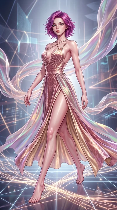 score_9, masterpiece, best quality, ultra-detailed, high-budget anime keyframe, editorial fashion photography, tasteful artistic composition, Caucasian woman. low angle full-body shot from head to toe showing her feet, filling the entire 9:16 vertica