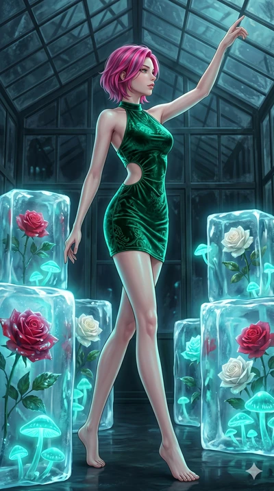score_9, masterpiece, best quality, ultra-detailed, high-budget anime keyframe, editorial fashion photography, tasteful artistic composition, Caucasian woman, strictly human ears. low angle full-body shot from head to toe showing her feet, filling th