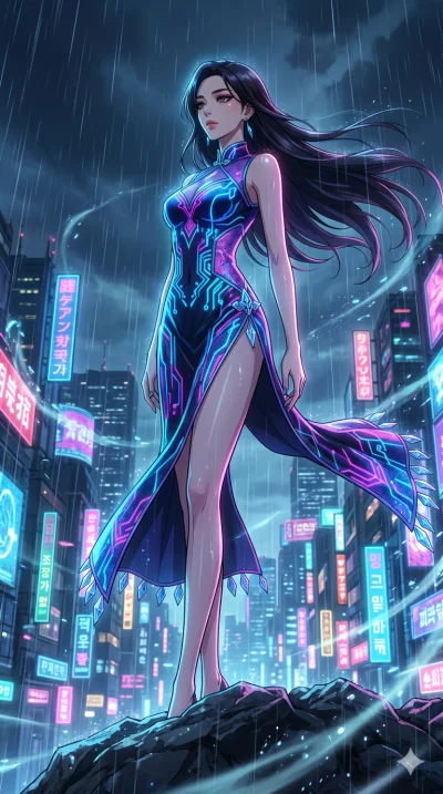 score_9, masterpiece, best quality, ultra-detailed, High-budget Anime Keyframe, vibrant colors, fluid line-art, expressive lighting, cinematic composition, Ufotable-style visual effects, top-tier animation quality, Korean woman with idol-like refined