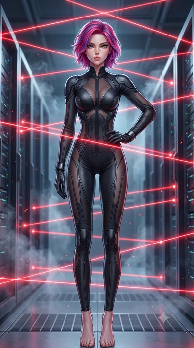 score_9, masterpiece, best quality, ultra-detailed, high-budget anime keyframe, semi-realistic 3D game render, editorial fashion photography, tasteful artistic composition, Caucasian woman. low angle full-body shot from head to toe showing her feet, 