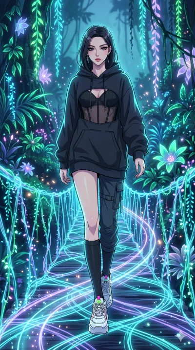 score_9, masterpiece, best quality, ultra-detailed, High-budget Anime Keyframe, vibrant colors, fluid line-art, expressive lighting, cinematic composition, Ufotable-style visual effects, top-tier animation quality, Korean woman with idol-like refined