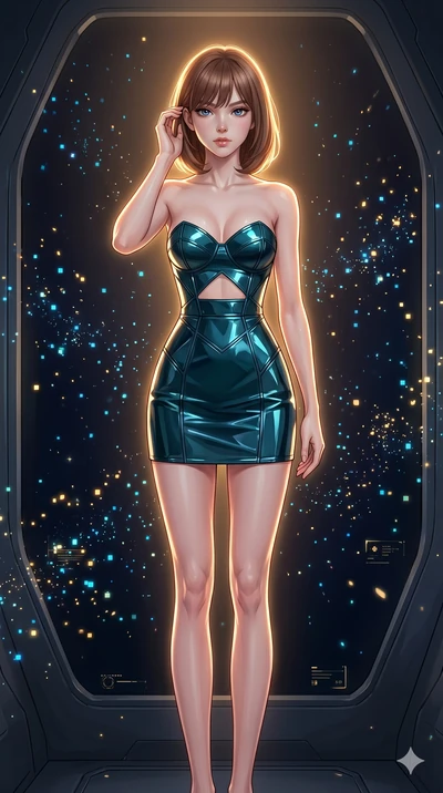 score_9, masterpiece, best quality, ultra-detailed, high-budget anime keyframe, editorial fashion photography, tasteful artistic composition, Caucasian woman, strictly human ears. cowboy shot from the thighs up, character and outfit filling the frame