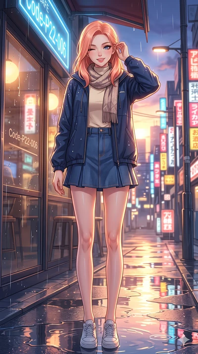 score_9, masterpiece, best quality, ultra-detailed, high-budget anime keyframe, vibrant anime aesthetic, Japanese woman. low angle full-body shot from head to toe showing her feet, filling the entire 9:16 vertical frame with her statuesque presence, 