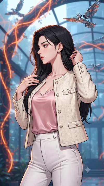 score_9, masterpiece, best quality, ultra-detailed, high-budget anime keyframe, gorgeous anime illustration, with clean line-art, distinct ink outlines, and high-contrast stereoscopic depth, Korean woman. close-up cowboy shot from the waist and thigh