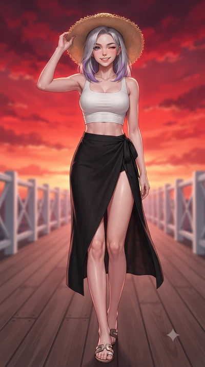 score_9, masterpiece, best quality, ultra-detailed, high-budget anime keyframe, editorial fashion photography, tasteful artistic composition, Caucasian woman. low angle full-body shot from head to toe showing her feet, filling the entire 9:16 vertica