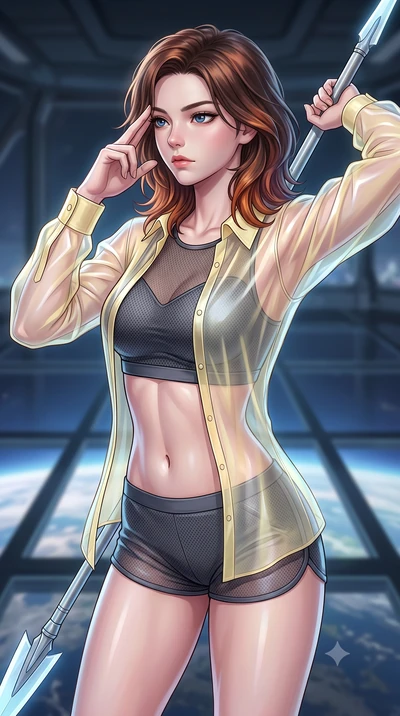 score_9, masterpiece, best quality, ultra-detailed, high-budget anime keyframe, editorial fashion photography, tasteful artistic composition, Korean woman. close-up cowboy shot from the waist and thighs up, the character dominates the composition, fi