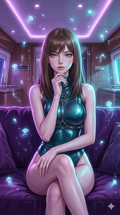 score_9, masterpiece, best quality, ultra-detailed, high-budget anime keyframe, editorial fashion photography, tasteful artistic composition, Korean woman. cowboy shot from the thighs up, character and outfit filling the frame for maximum editorial p