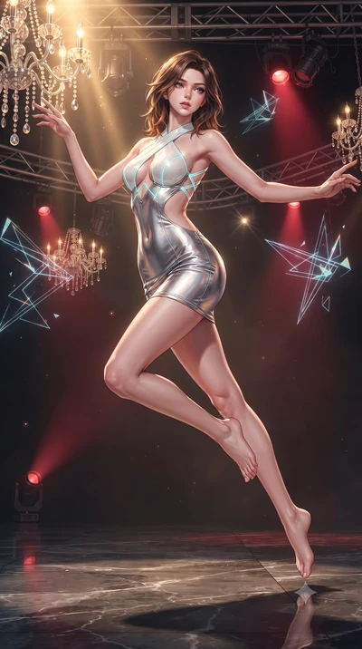 score_9, masterpiece, best quality, ultra-detailed, high-budget anime keyframe, editorial fashion photography, tasteful artistic composition, Korean woman. low angle full-body shot from head to toe showing her feet, filling the entire 9:16 vertical f