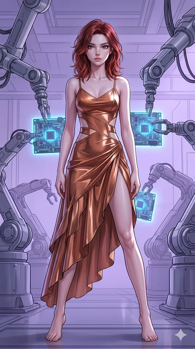 score_9, masterpiece, best quality, ultra-detailed, high-budget anime keyframe, editorial fashion photography, tasteful artistic composition, Korean woman. low angle full-body shot from head to toe showing her feet, filling the entire 9:16 vertical f