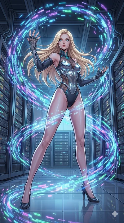 score_9, masterpiece, best quality, ultra-detailed, high-budget anime movie keyframe, cinematic anime lighting, intricate line art, Caucasian (strictly human ears) anime girl. Low angle cowboy shot capturing a powerful motion and statuesque presence.