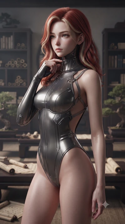 score_9, masterpiece, best quality, ultra-detailed, high-budget anime keyframe, editorial fashion photography, tasteful artistic composition, Caucasian woman. close-up cowboy shot from the waist and thighs up, the character dominates the composition,