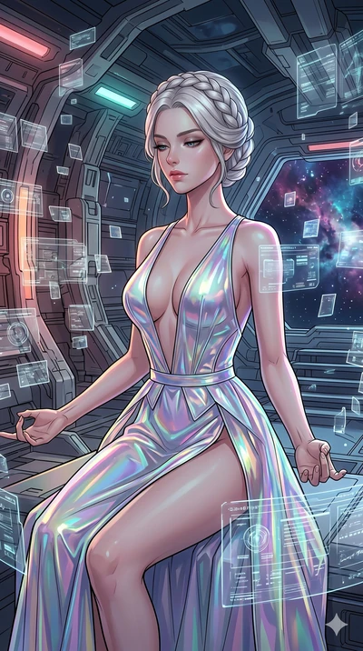 score_9, masterpiece, best quality, ultra-detailed, high-budget anime movie keyframe, cinematic anime lighting, intricate line art, Caucasian (strictly human ears) woman. Upper body filling screen focusing on her alluring features and slim-fit silhou