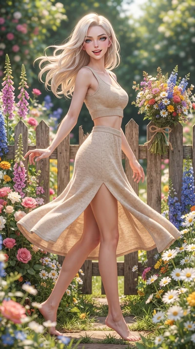 score_9, masterpiece, best quality, ultra-detailed, high-budget anime keyframe, editorial fashion photography, tasteful artistic composition, Caucasian woman. low angle full-body shot from head to toe showing her feet, filling the entire 9:16 vertica